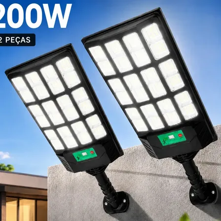 Kit 2 Luminaria Poste Solar 2200w Refletor Led Holofote Com Sensor
