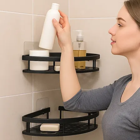 Kit 2 Porta Shampoo Suporte Canto Organizador Banheiro Cor Preto