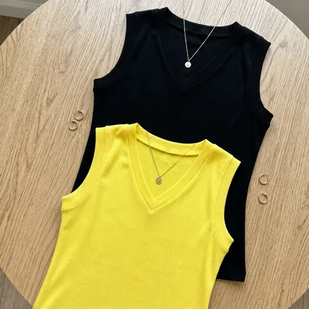 Kit 2 Regatas Canelada Feminina Estilosa Básica Elegante Amarela E Preta G Liso