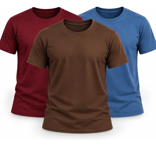 Kit 3 Camisetas Masculinas Lisa Básica 100% Algodão Premium Azul - Café - Bordo G1 Liso