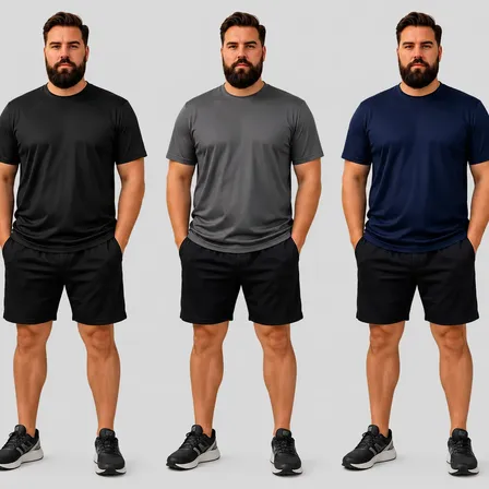 Kit 3 Camisetas Plus Size Básicas Masculina Dry Fit Lisa Preto Cinza Marinho G3 Liso