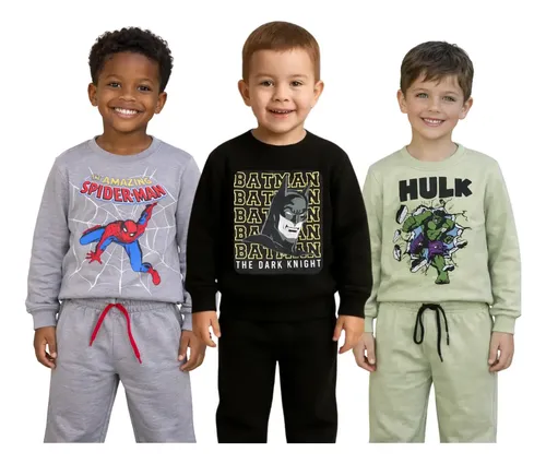 Kit 3 Conjunto Moletom Peluciado Meninos 3 Estampas 1 Multicolorido