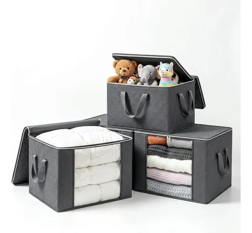 Kit 3 Saco Organizador Guarda Roupa Dobrável Edredom Coberto Cinza-escuro Textura Em Losangos