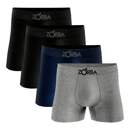 Kit 4 Cuecas Boxer Zorba Algodão Sem Costura Toque Fresco 1 Marinho - 1 Mescla - 2 Pretos Confortável Respirável M (42 A 44)