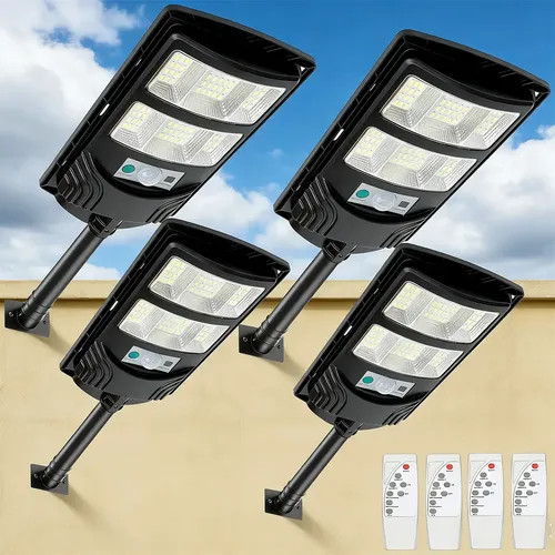 Kit 4 Luminaria Poste Solar 300w Led Solar Externa Solar Preto