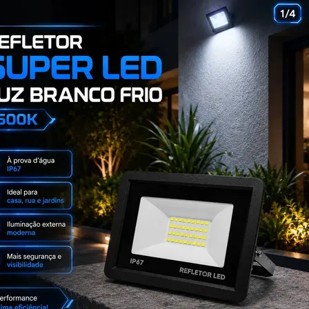 Kit 4 Refletores Super Led 200w Holofote Bivolt Ip67 Prova D'água Branco Frio 6500k