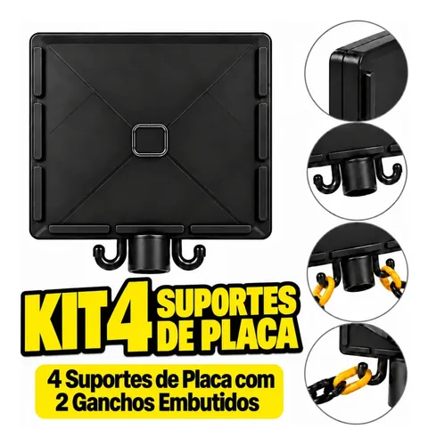 Kit 4 Suporte Para Pedestal Placa Com Gancho Preto