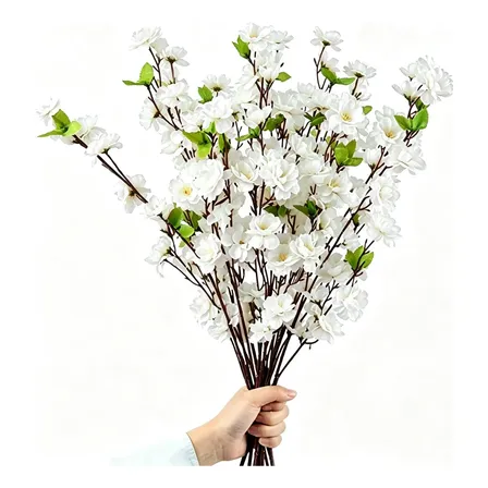 Kit 5 Buquê De Cerejeira Artificial Branco Decoração Casa Branco-vaso Não Incluído
