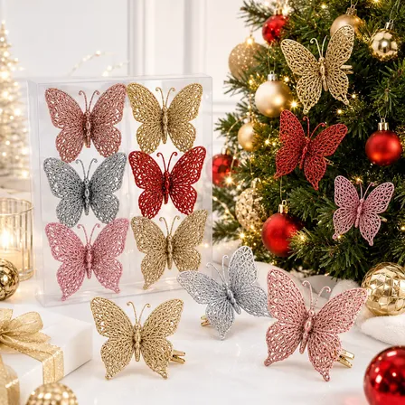 Kit 6 Borboletas Adesivas Parede Aniversário Natal Glitter