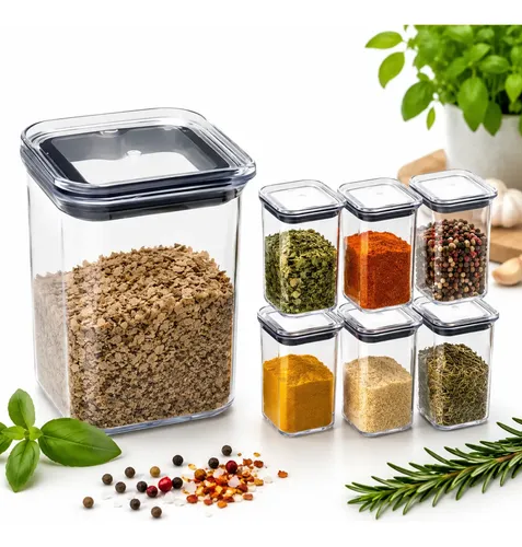 Kit 6 Potes Porta Temperos Herméticos Acrílico Com Tampa Preto
