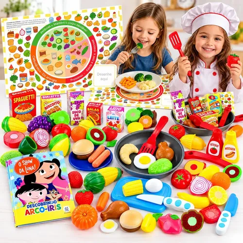 Kit Brinquedo Comidinha Infantil Frutas Velcro Frigideira 30 peças