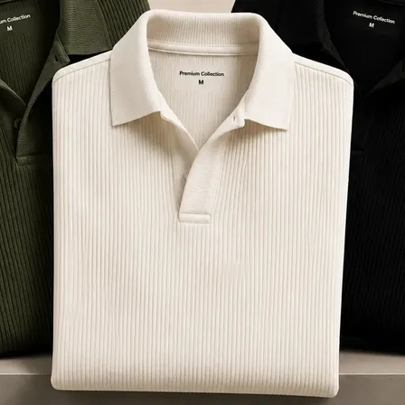 Kit Camisa Polo Masculina Canelada Gola Italiana Sem Botao Kit 3 - Verde Militar / Off / Preto G