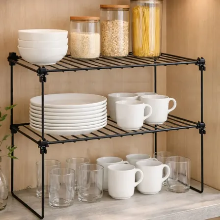 Kit Com 2 Organizadores Multiuso Empilháveis Aço Aramado Preto