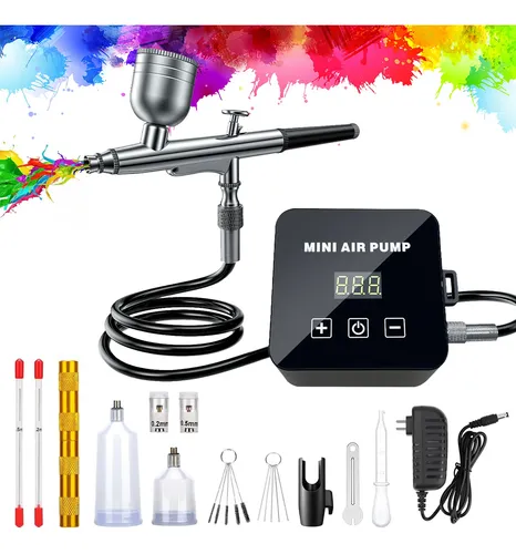 Kit Completo Aerografia Mini Compressor Ar + Aerógrafo 0,3mm Preto