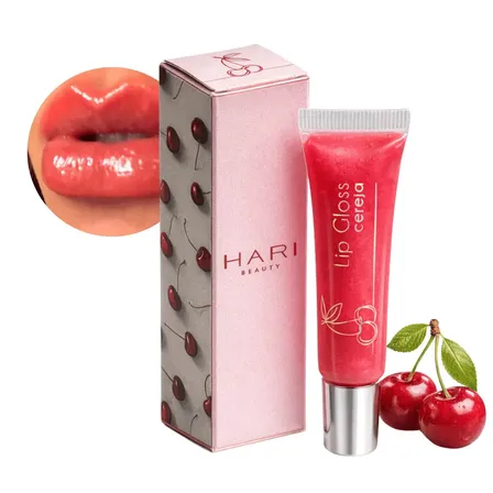 Lip Gloss Hari Beauty Hidratante de Cereja com Brilho Intenso para Lábios de 10ml