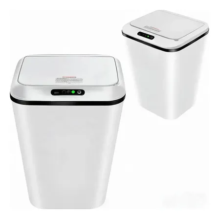 Lixeira Inteligente Automática 16l Branca Sensor Infravermelho Recarregável Usb Alcance Até 30cm Para Escritório Branco Branco