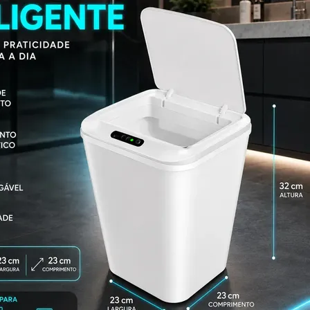 Lixeira Smart Inteligente 16 Litros Quadrada Sensor De Movimento Automático No Touch Branca
