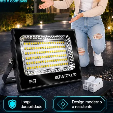 Luminária Holofote Slim Super Led Refletor 500w Lumi Carcaça Preto Luz Branco-frio