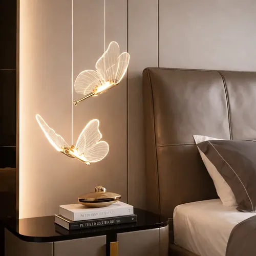 Luminária Pendente LED em Formato de Borboleta, Luminária Decorativa Moderna com Design Elegante 110–265V, Ideal para Quartos, Mesas de Cabeceira e Corredores, Tieesa Dourado