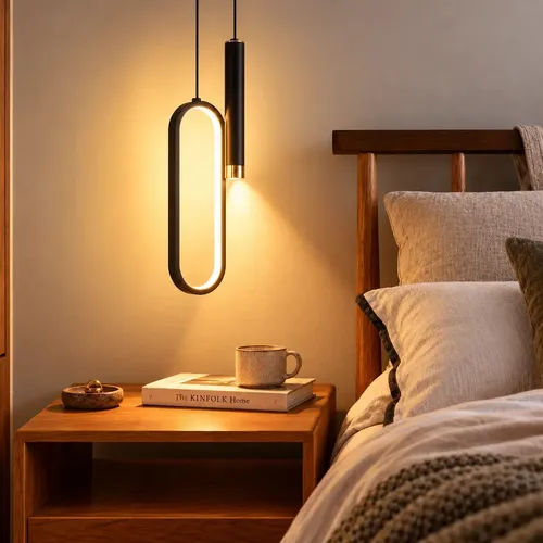 Luminária Pendente LED Oval, Lustres Pendentes Luminária Decorativa Moderna com 3 Cores LED Bivolt 110–265V, Ideal para Quartos, Mesas de Cabeceira e Corredores, Tieesa Preto