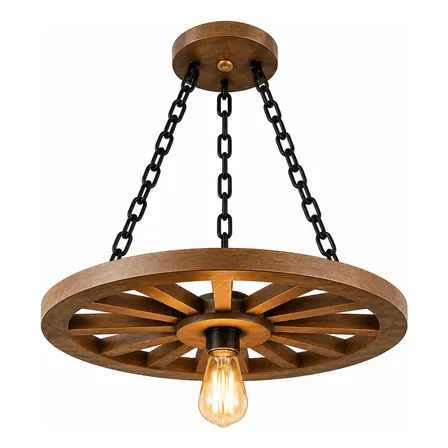 Luminária Pendente Roda De Carroça Rústica 1 Lãmpada Sítio 127/220v Marrom-escuro