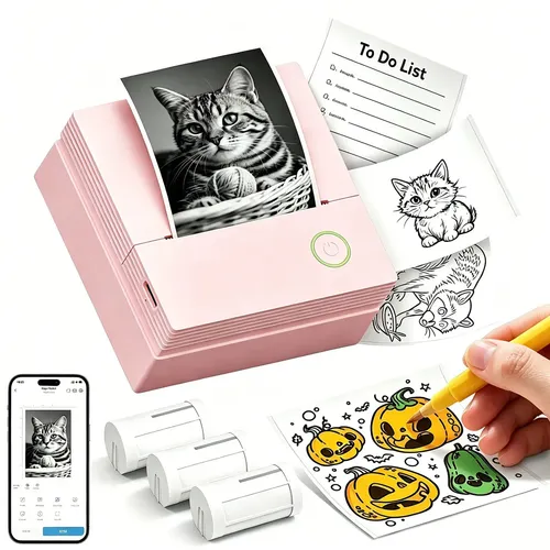 Mini Impressora Térmica NELKO PM290 com APP e Bluetooth, inclui 3 rolos de adesivos – Imprima Etiquetas, Adesivos e Desenhos para Arrumar a Casa, Fazer Artesanato e DIY, Decorar, Organizar Planner