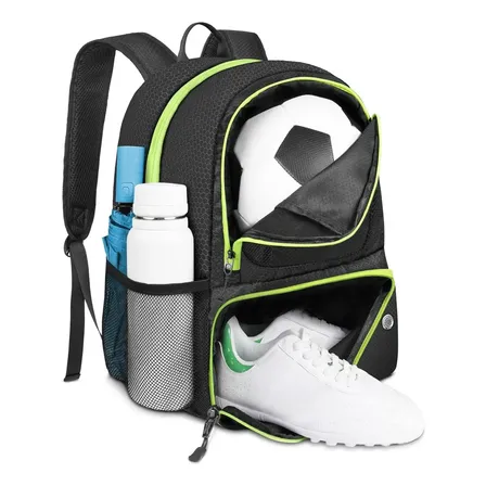 Mochila 28L para Futebol, Yorepek Preta com Compartimento de Bola e Sapatos