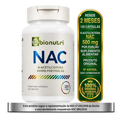 Nac N-acetilcisteina Bionutri 500mg 120 Cápsulas Sem Sabor