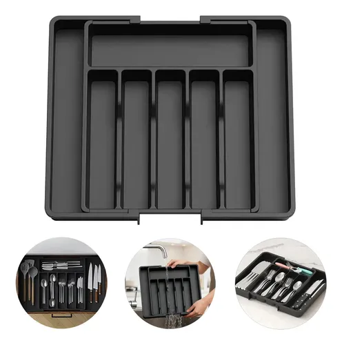Organizador De Talheres Cozinha C/ Extensor-8 Compartimentos Preto