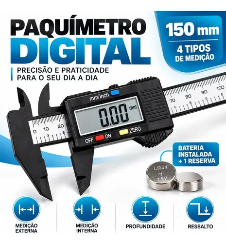 Paquímetro Digital 150mm Dgx 0,01mm Display Lcd + 2 Baterias
