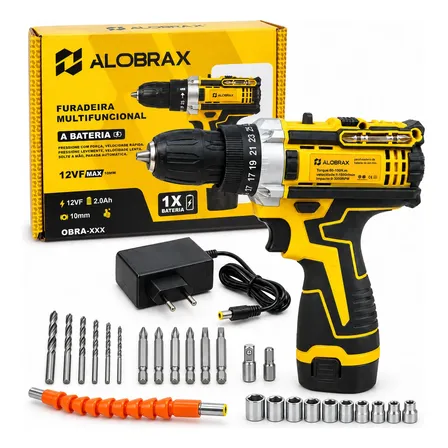 Parafusadeira Furadeira De Impacto 12v Sem Fio Kit Completo Amarelo 127/220v 50hz-60hz