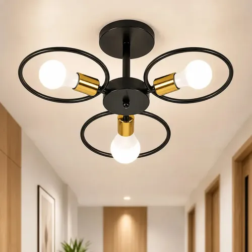 Plafon de Teto Tieesa Preto com 3 Soquetes E27, Luminária de Sobrepor Moderna para Sala e Quarto
