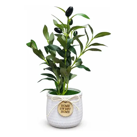 Planta Artificial Oliveira Com Vaso Decorativo Arranjo 30cm Branco