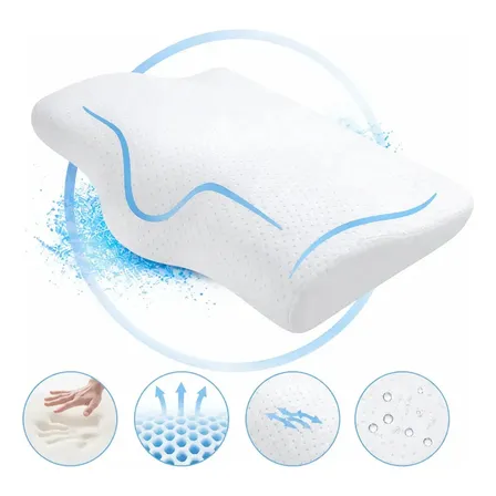 Pluma Negra Travesseiro Cervical Ortopédico Ergonômico para Alívio de Dores no Pescoço, Ombros e Coluna, Espuma Viscoelástica, Suporte Cervical, para Dormir de Lado e de Costas Confortável, Branco