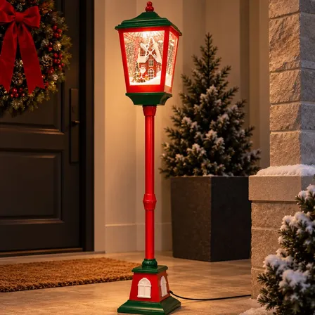 Poste Natalino Musical 1,85m Com Luz Led Neve Artificial Vermelho/verde 127/220v