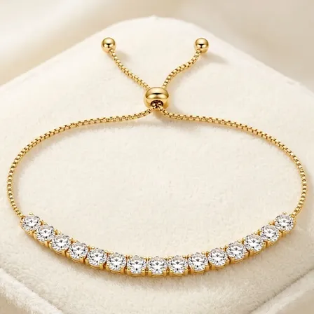 Pulseira Cravejada Zircônia Fecho Gravata Folheada Ouro 18k Dourado 25 Cm