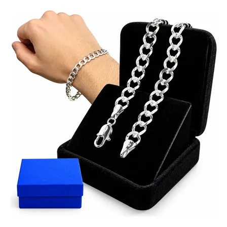 Pulseira Masculina Grumet De Prata 925 Legítima Italiana 7mm Prateado 6.7 Cm 21 Cm