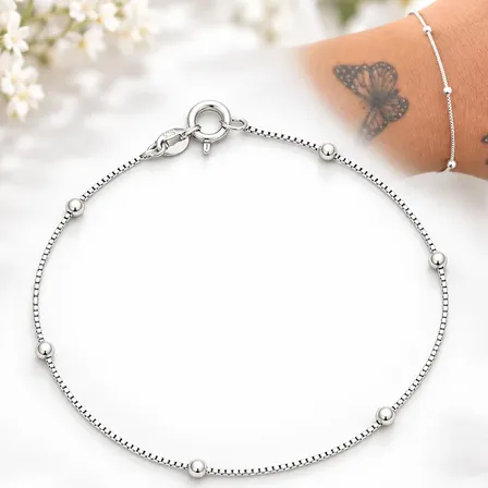 Pulseira Prata 925 Bolinhas Feminina Legítima Veneziana 18cm 18 Cm