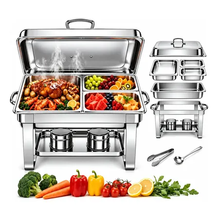 Rechaud Retangular 12l Aço Inox Banho Maria 3 Cubas Fogareir Sbl-cl-11