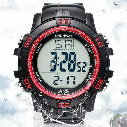 Relógio A Prova Dágua Masculino Digital Esportivo Preto Vermelho