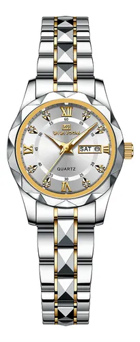 Relógio Feminino Vavavoom Aço Inox Quartzo Calendário 30m Prateado Dourado