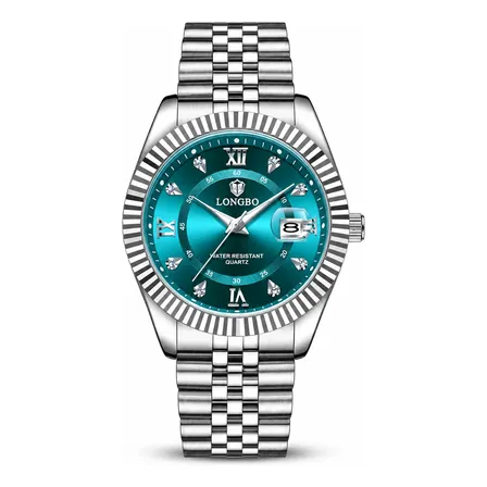 Relógio Masculino Longbo Aço Inox Quartzo 30m Calendário Prateado Azul-petróleo