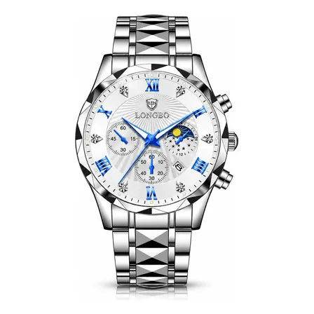 Relógio Masculino Longbo Luxo Aço Inox Quartz 30m Presente Prateado