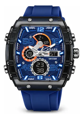 Relógio Masculino Smael 8109 Analógico Digital Com Caixa Azul Preto