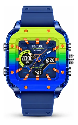 Relógio Masculino Smael Analógico Digital 5atm Com Estojo Azul Verde