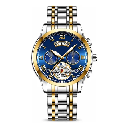Relógio Masculino Vavavoom Premium Calendário Pulseira Metal Prateado Dourado Azul-marinho