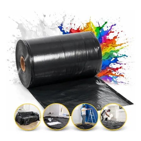 Rolo Lona Plástica Preta Bobina 4x10m Impermeável P/ Pintura