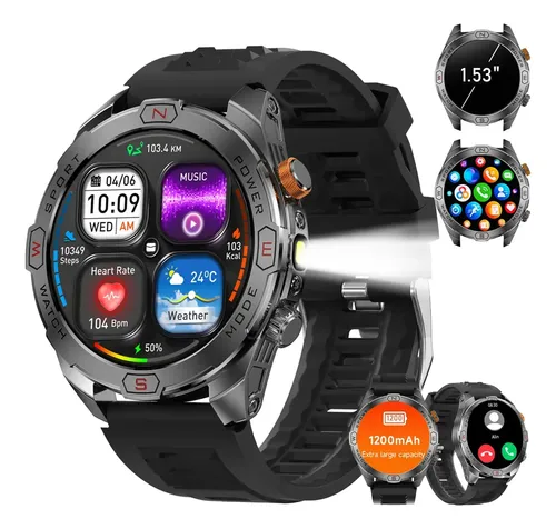 Smartwatch Esportivo Chamadas Bluetooth Bússola Preto Milanês