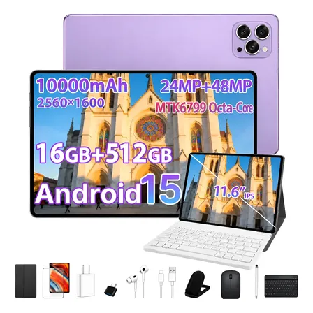Tablet Android 15 11.6 16gb 512gb Ips 2.5k Kit Teclado Mouse Lilás