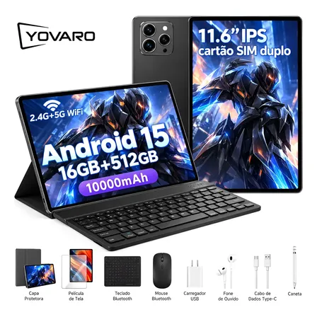 Tablet Android 15 11.6 16gb 512gb Ips 2.5k Kit Teclado Mouse Preto